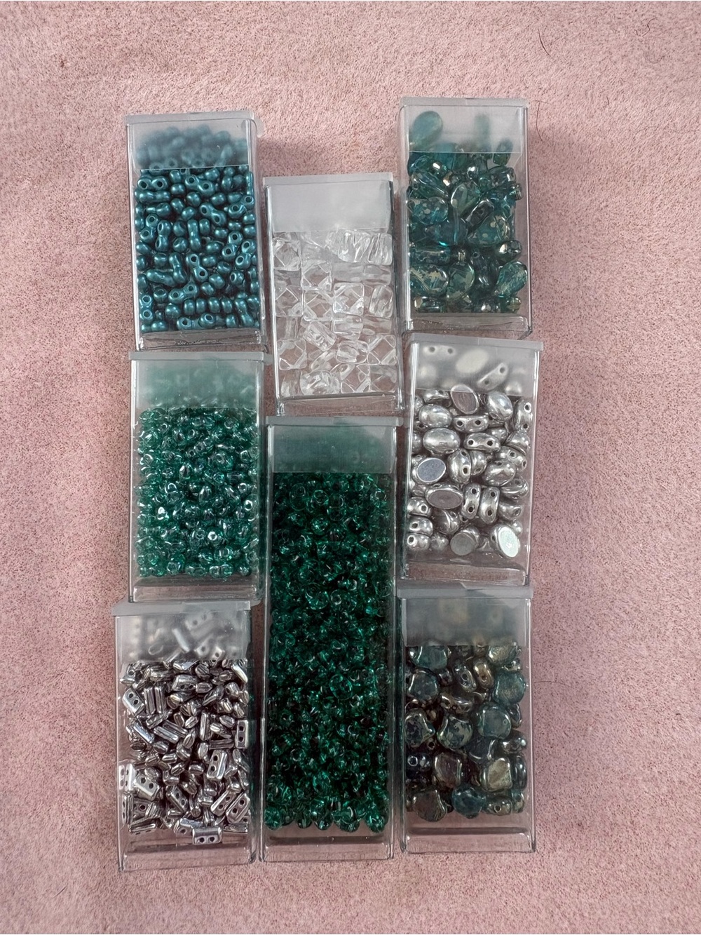 "Dew-Kissed Leaves" Double 2 hole Beads of the Month Club lot of 8 beads